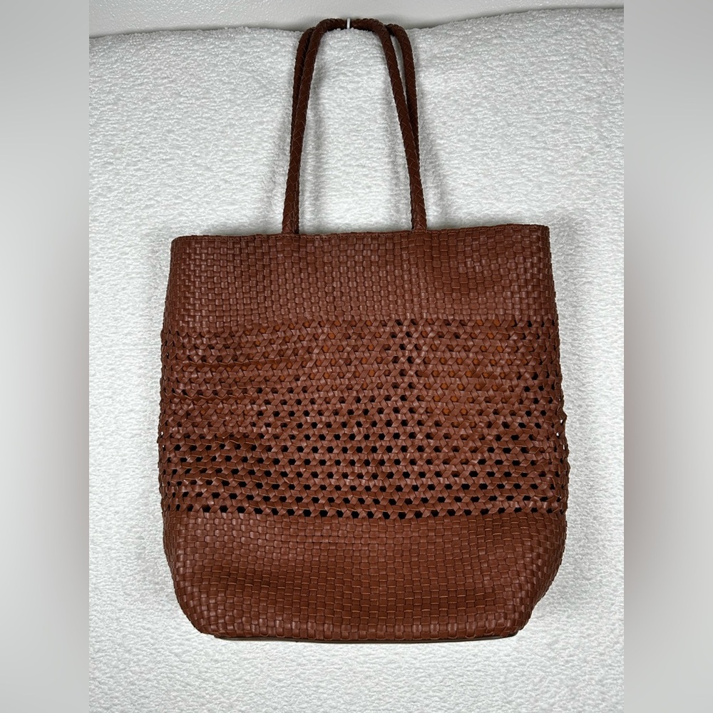 Talbots Woven Leather Tote Bag 100% Cotton Lining with Drawstring - Picture 14 of 14